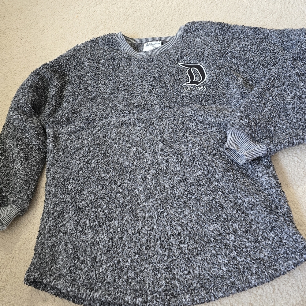Disney Parks Sweater Womens XS Gray Black Spirit Jersey Disneyland Oversized - Picture 5 of 7